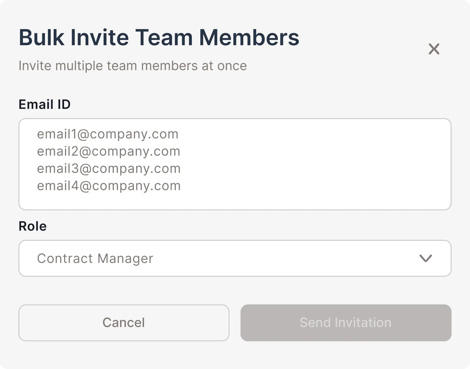 Bulk invite team members dialog
