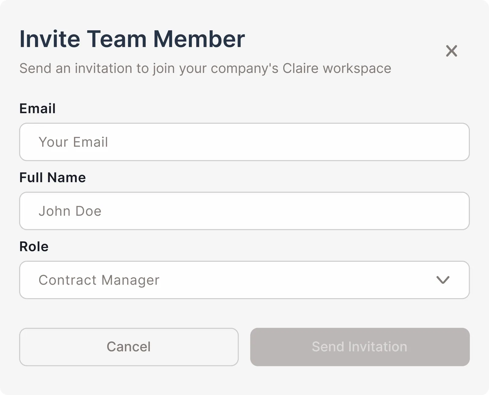 Invite team member dialog