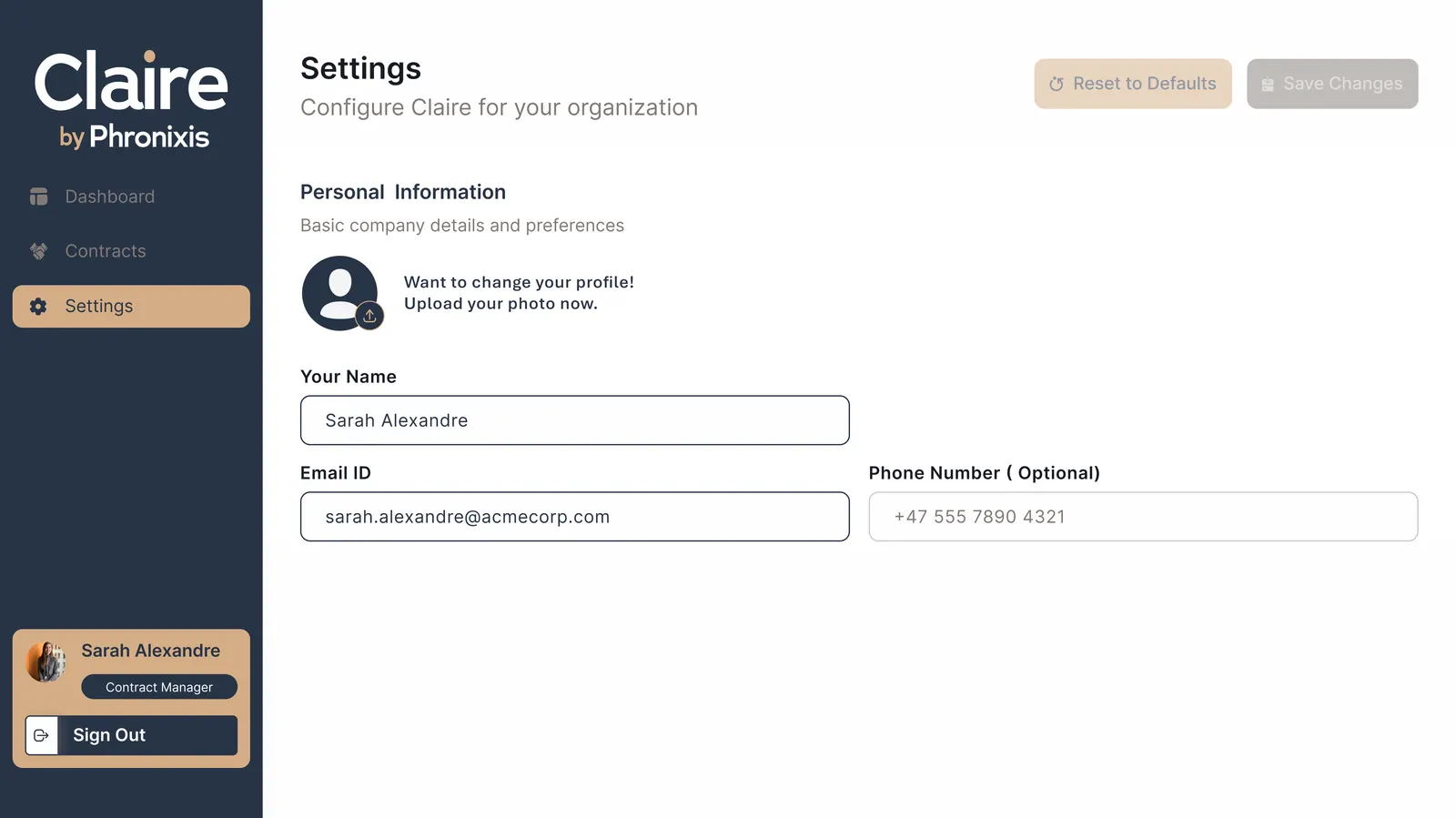 Profile settings