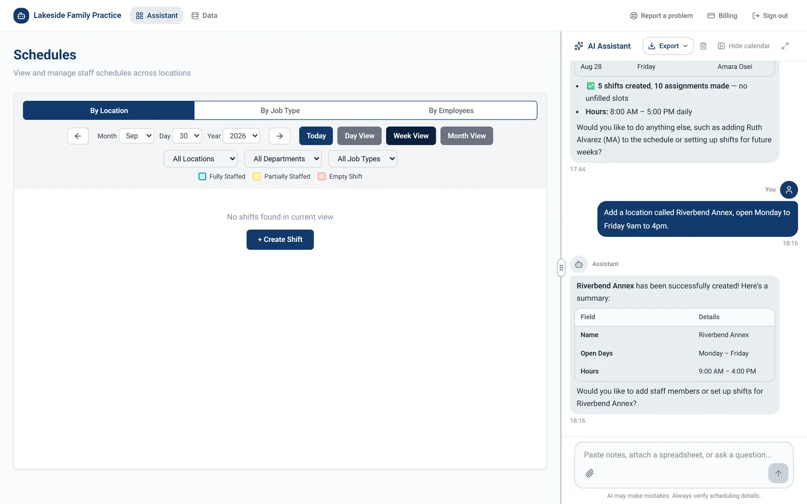 Standalone assistant with chat panel and calendar