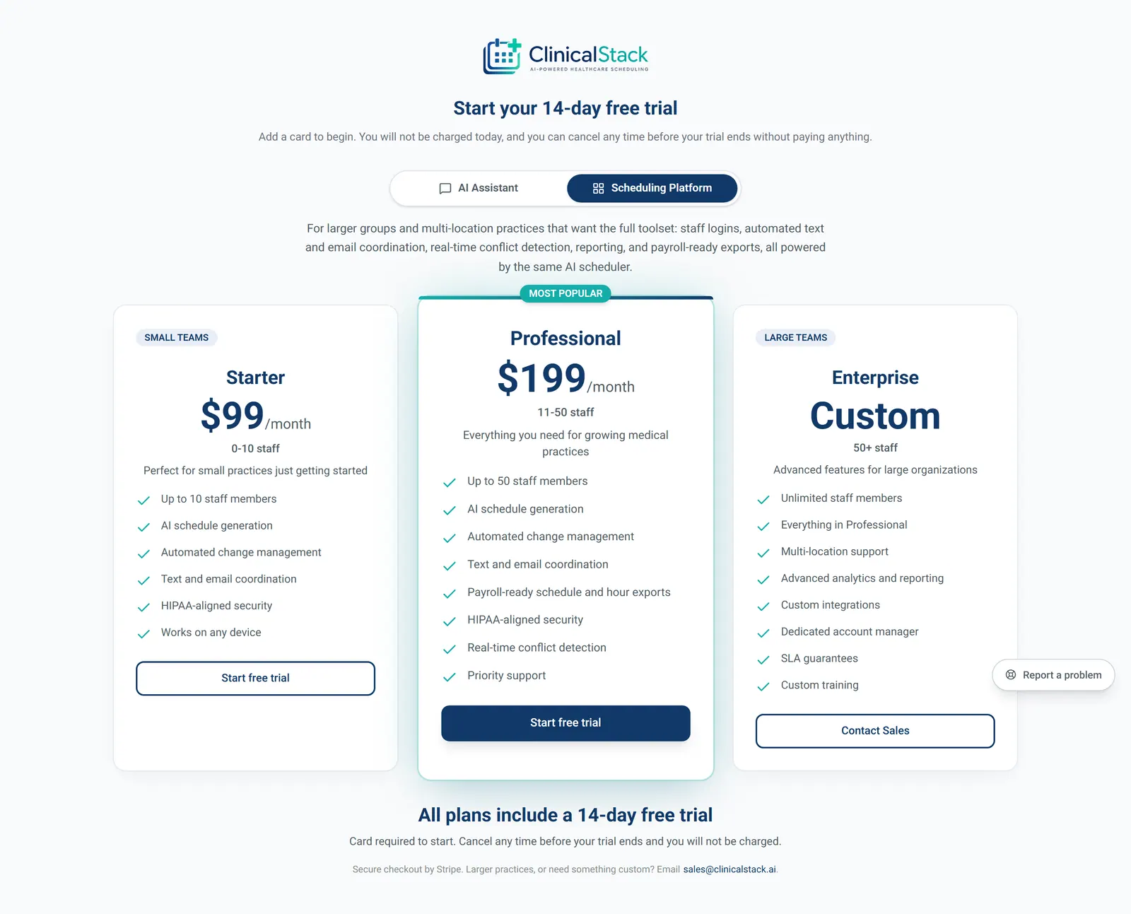 Scheduling Platform billing plans