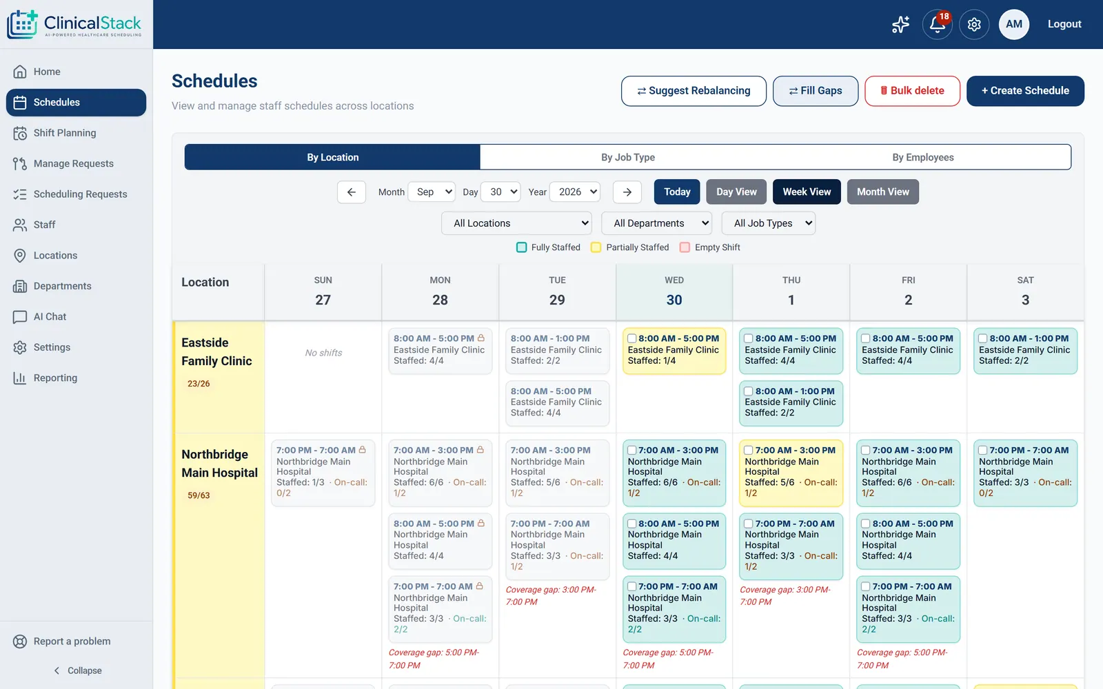 Schedules grouped by location