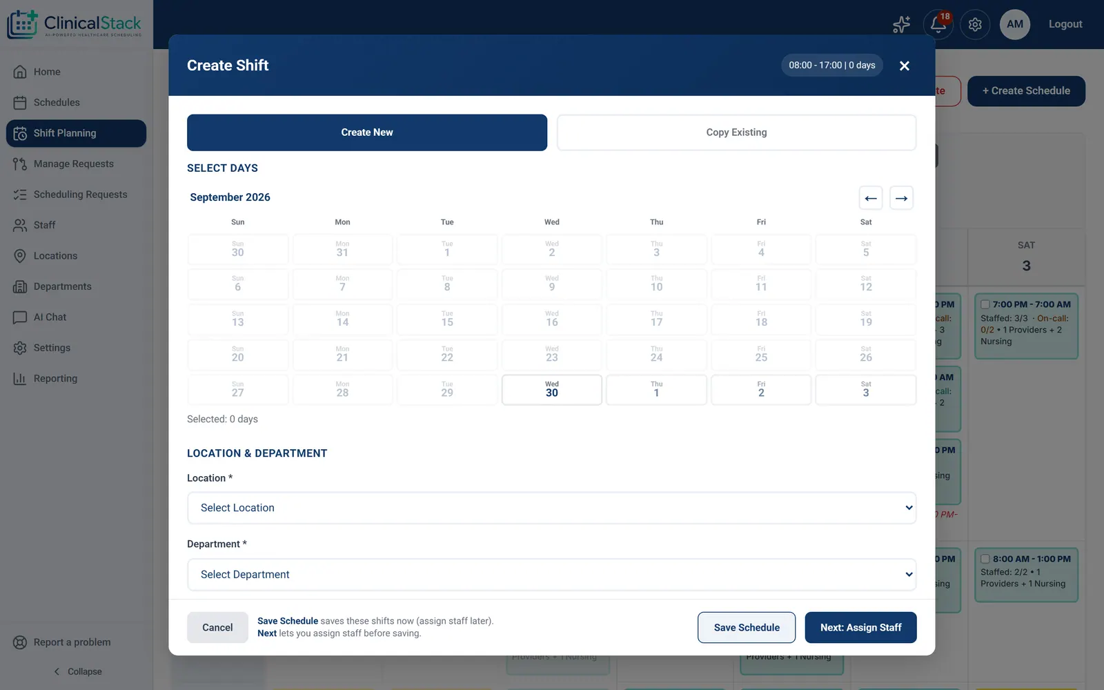 Create Schedule dialog