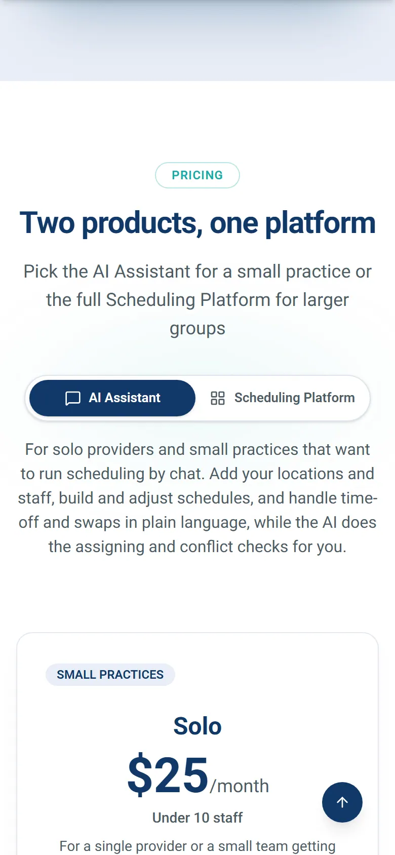 Pricing section on a phone