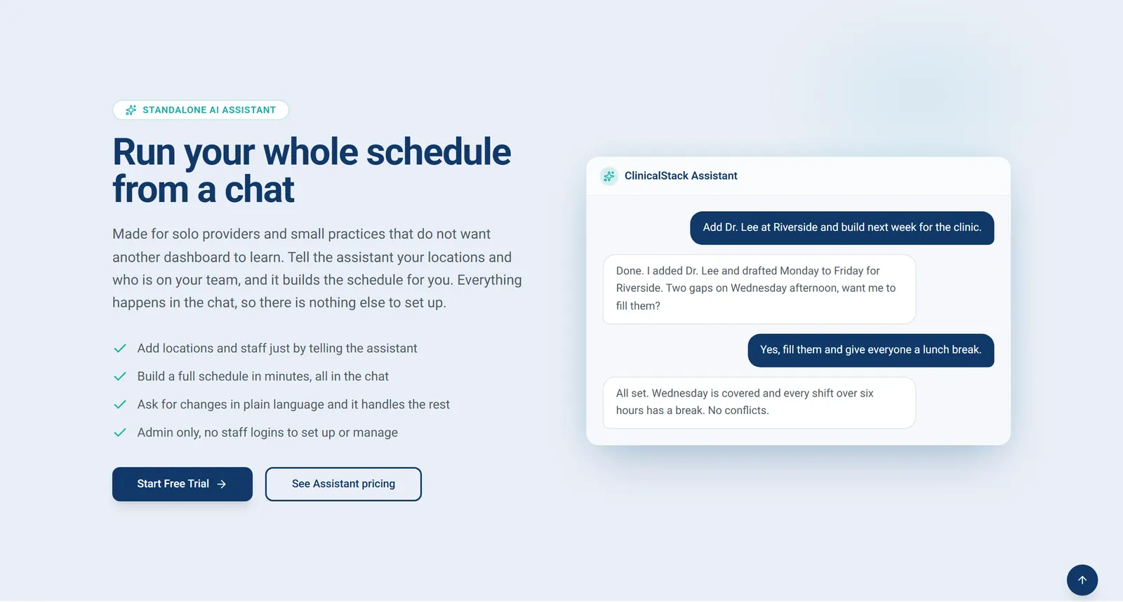 Homepage section introducing the chat assistant