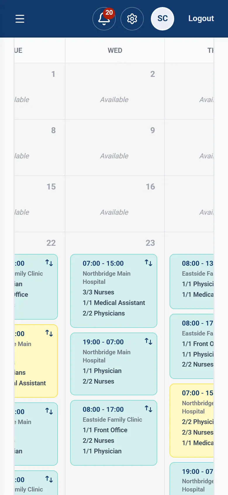Personal schedule further down