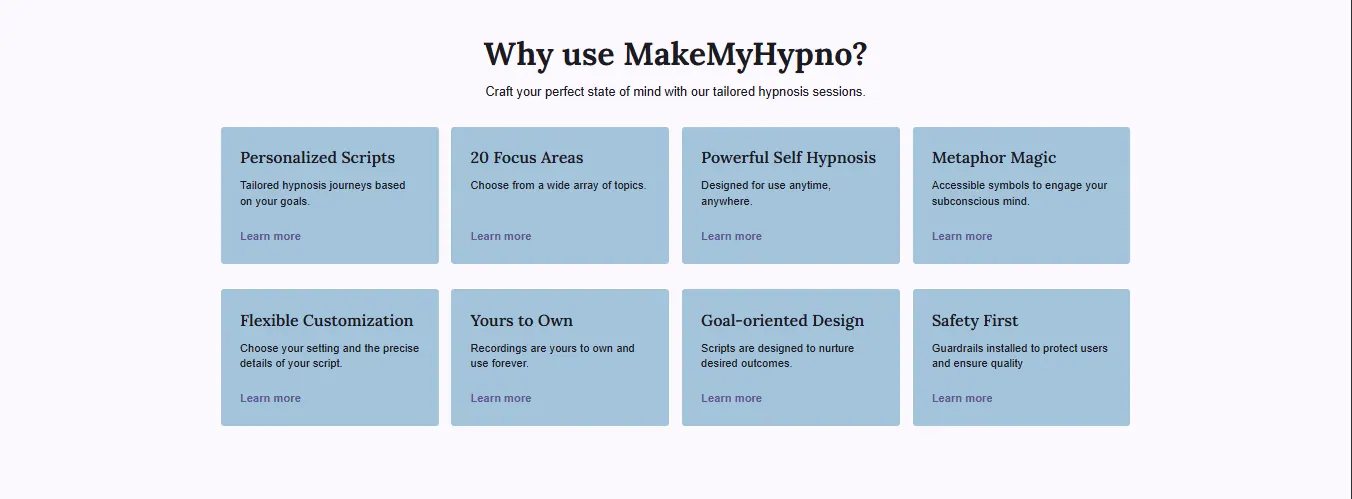 Landing page benefits section