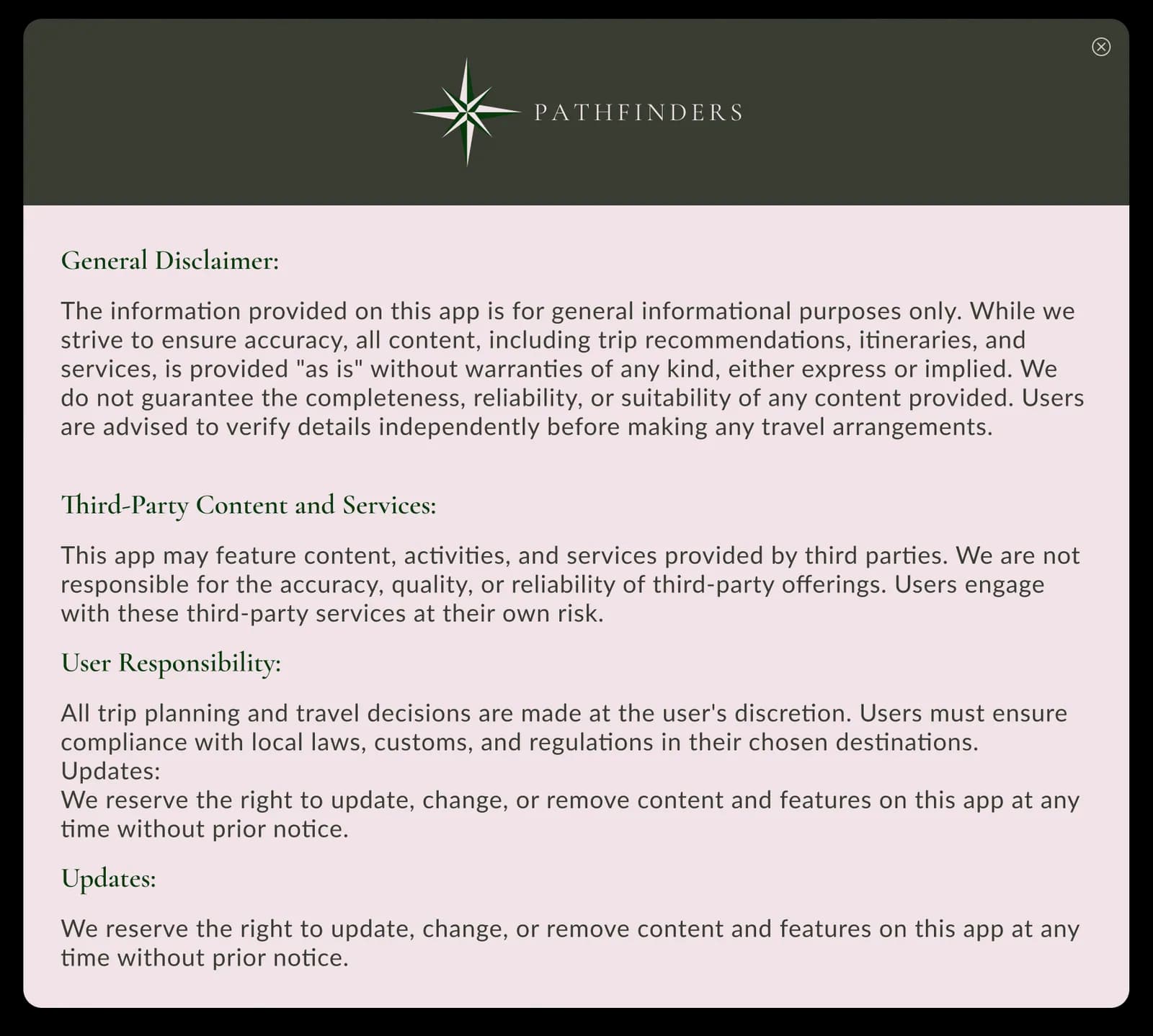 General disclaimer about third-party travel information