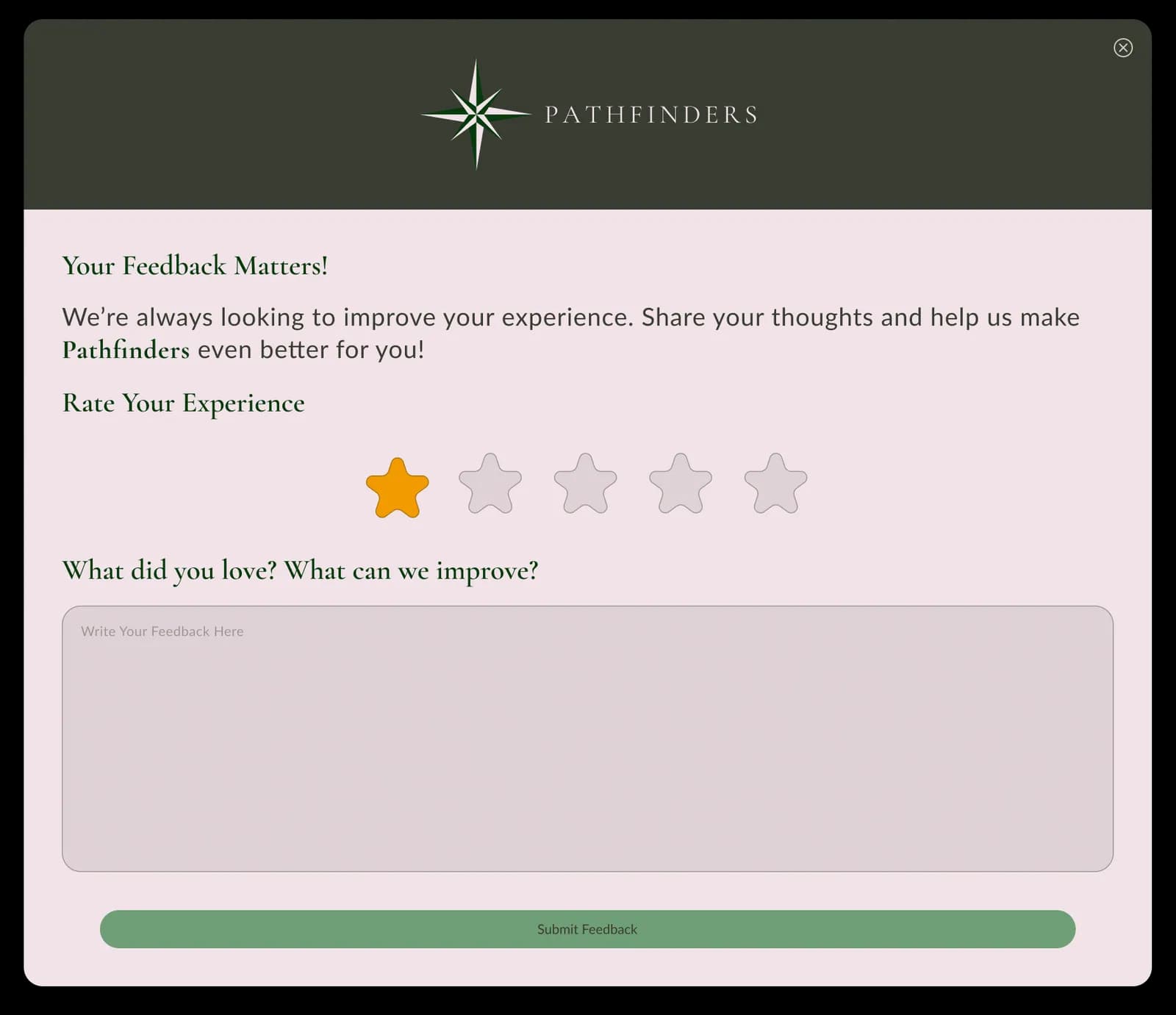 Feedback dialog with a star rating