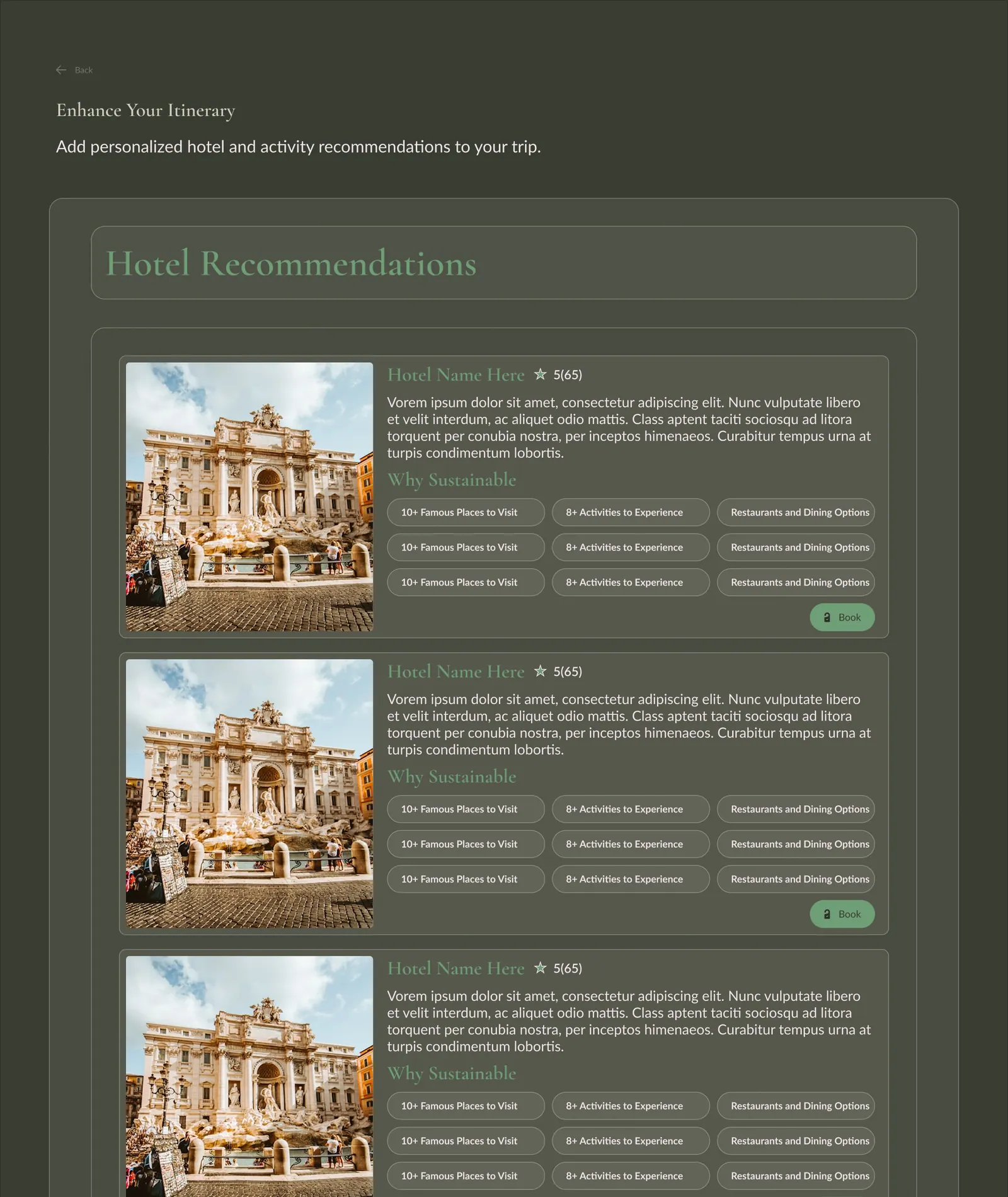 Hotel and activity recommendations to add to the itinerary