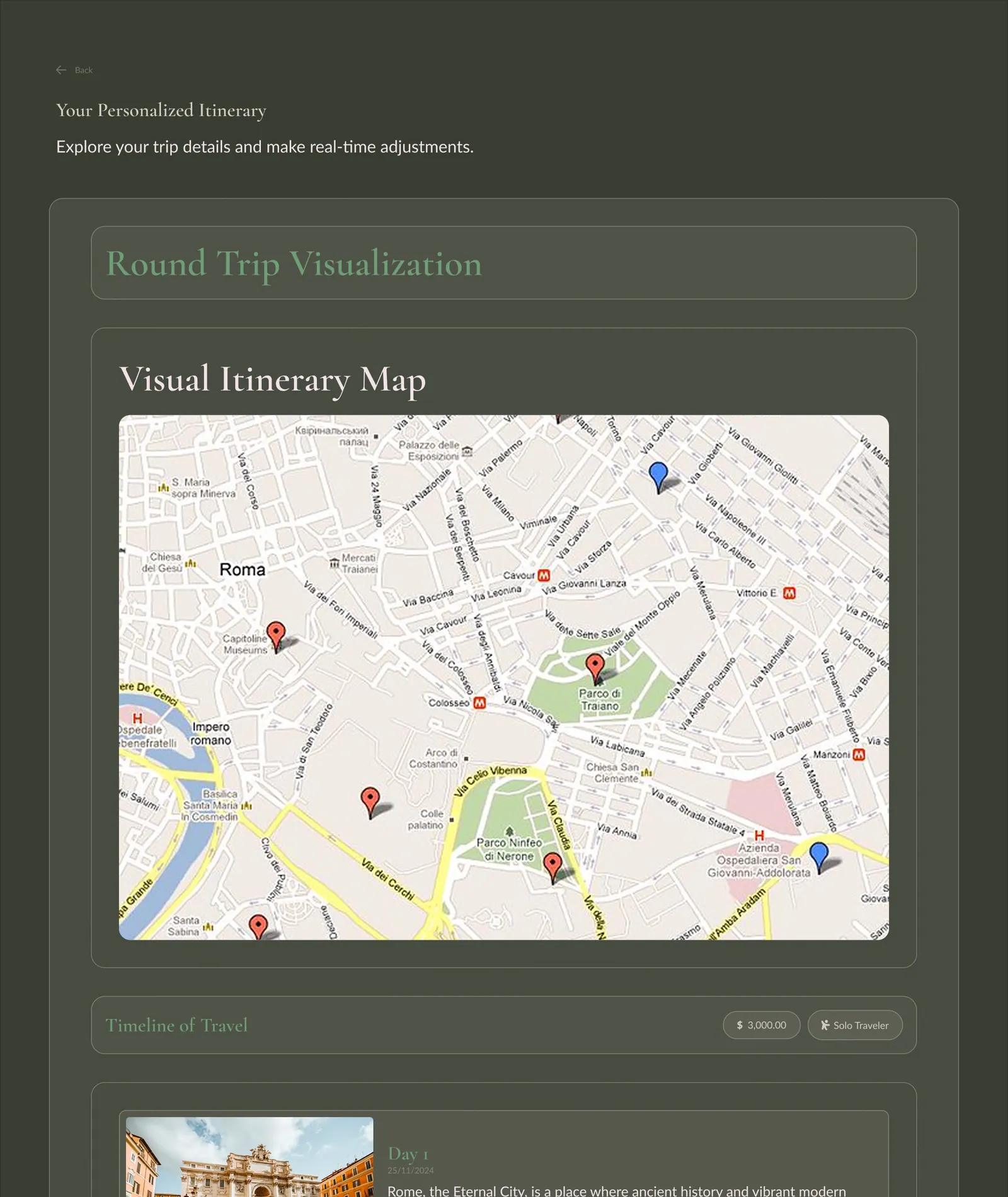 Personalised itinerary with a round-trip map and day-by-day plan