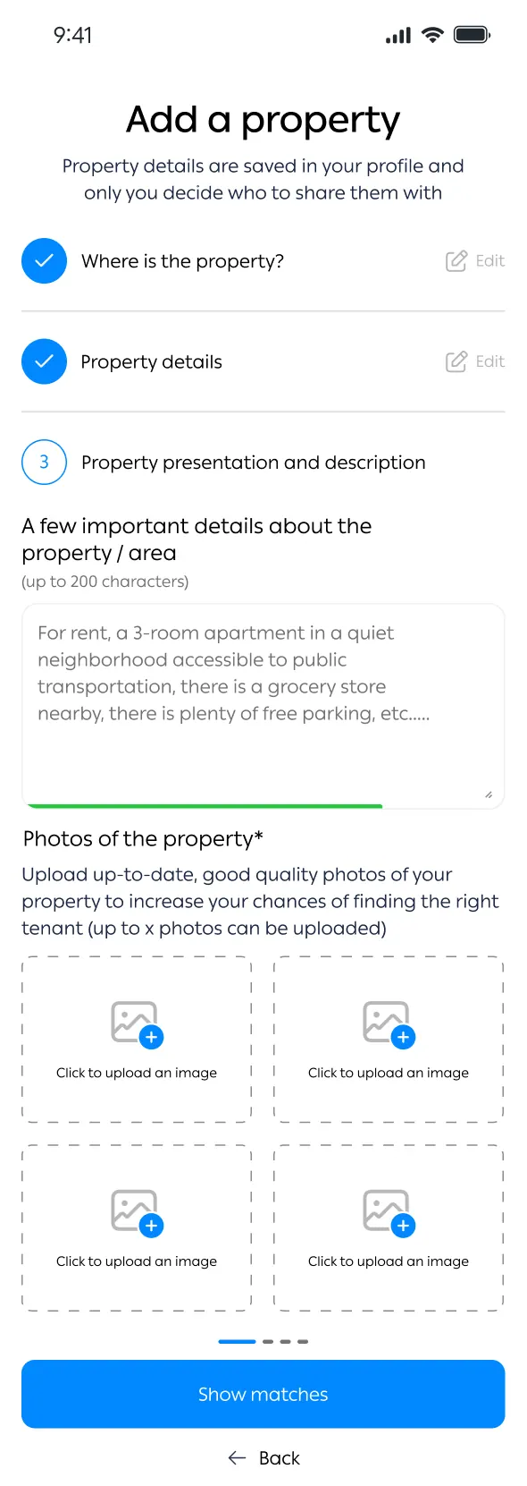 Property listing wizard, step two