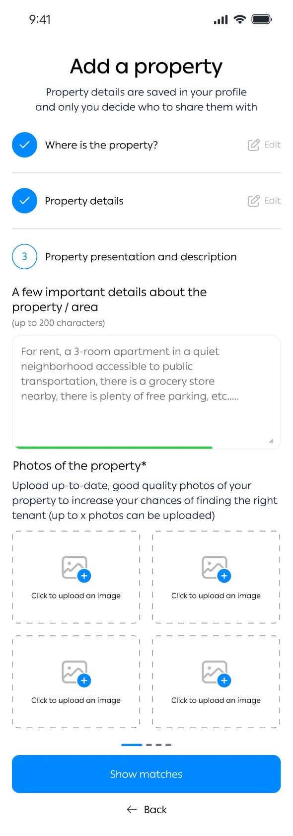 Property listing wizard, step three