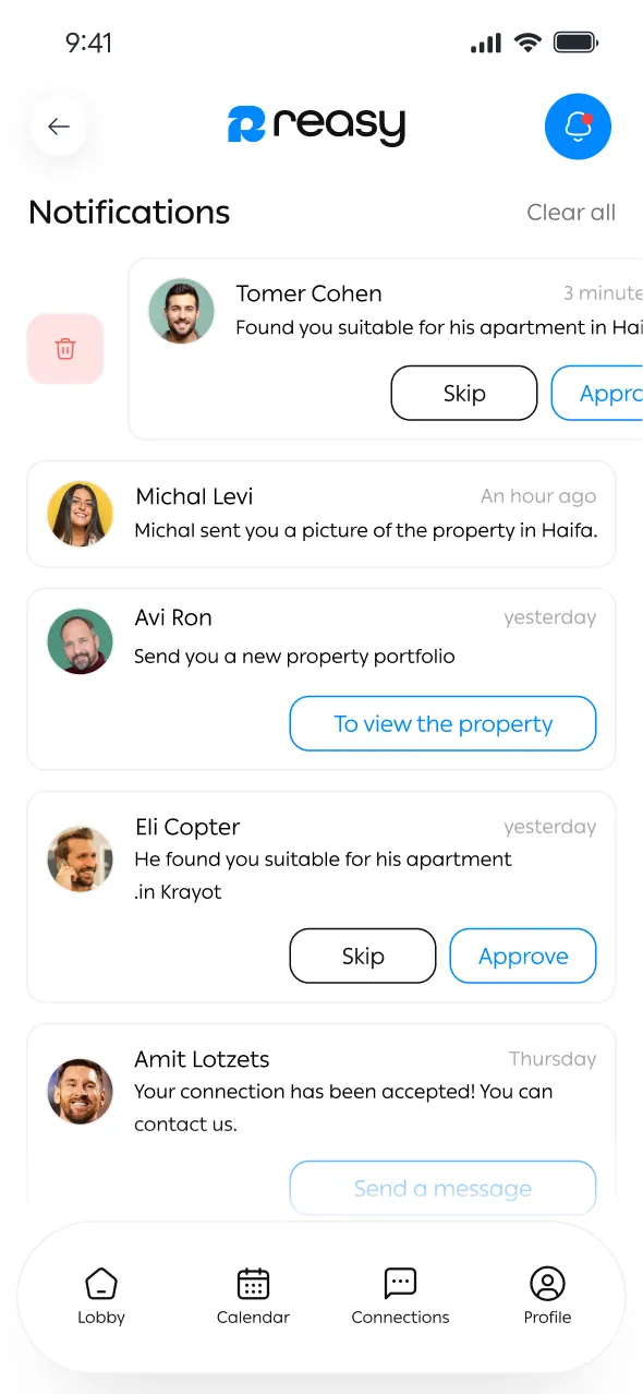 Notifications with approve and skip actions on suggested matches