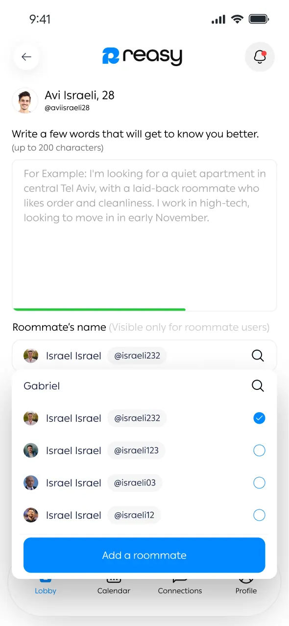 Seeker adding a roommate to a joint apartment search