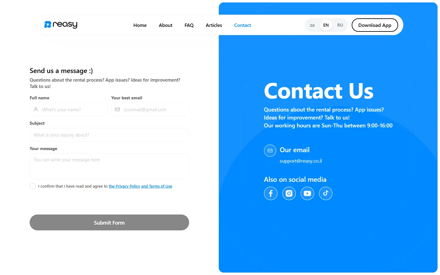 Reasy contact page
