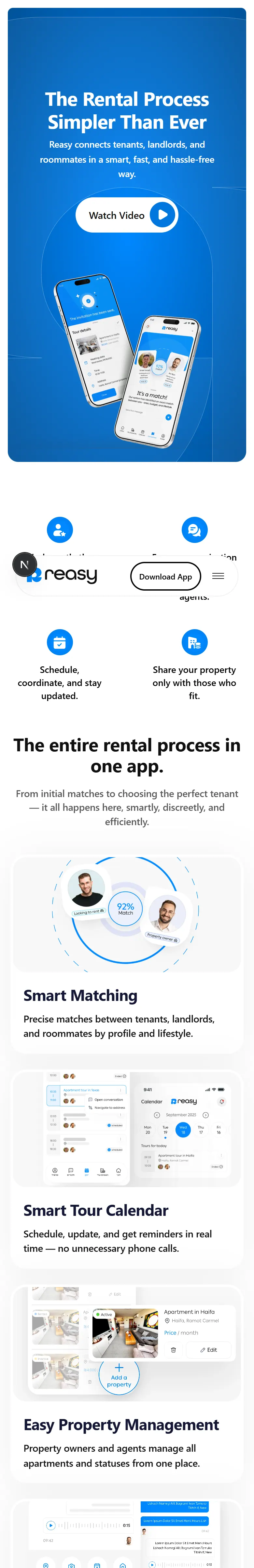 Reasy homepage on a phone, English