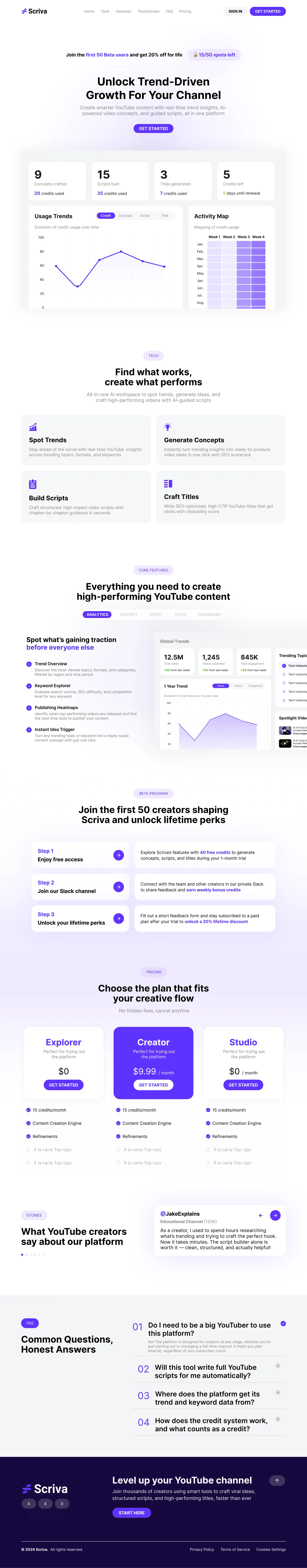 Scriva marketing homepage, full length