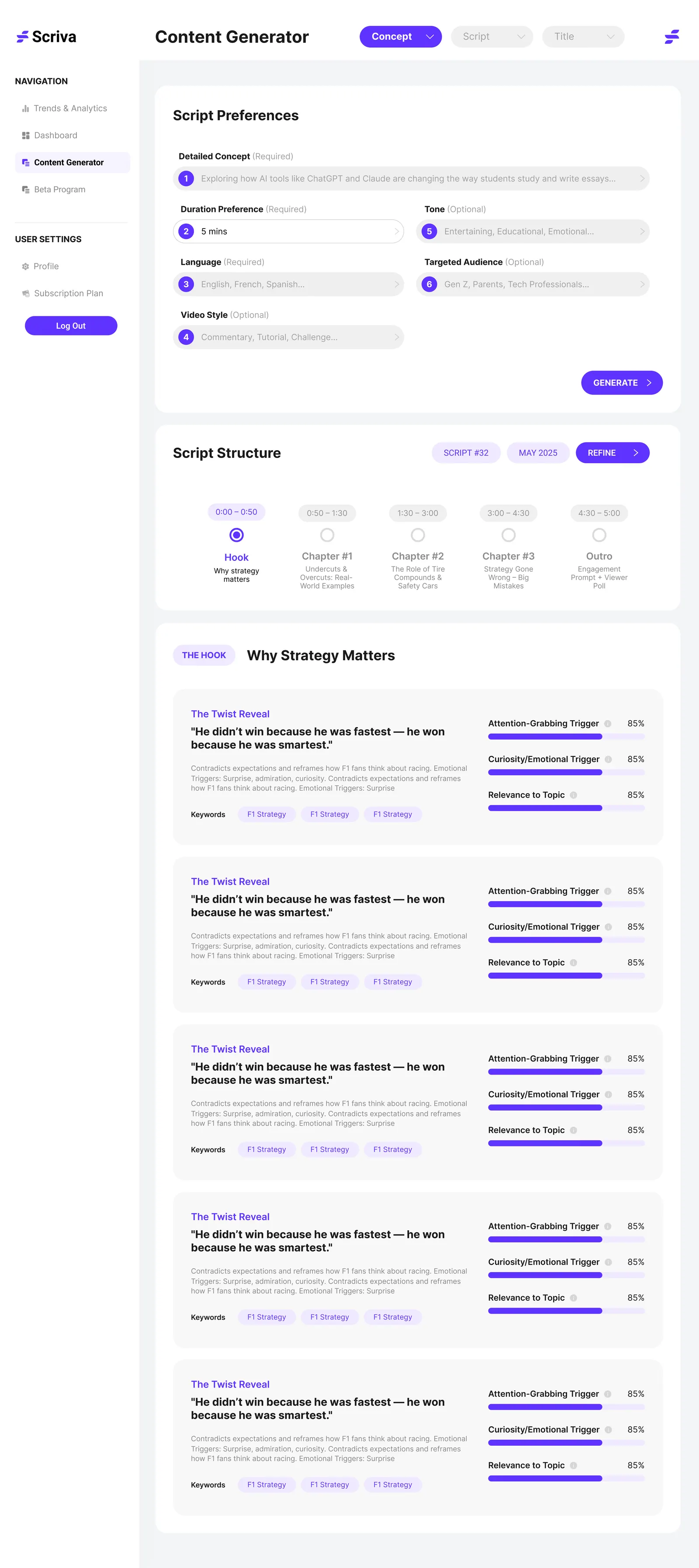 Script assistant with talking points and sources
