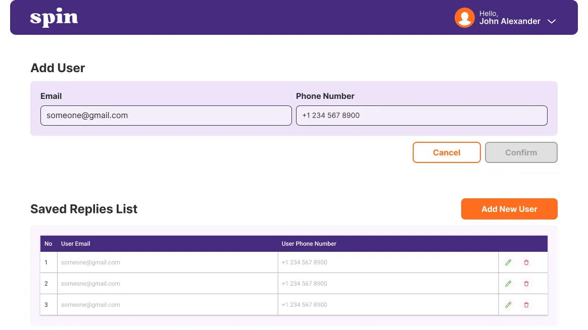 Dialog for adding a team member