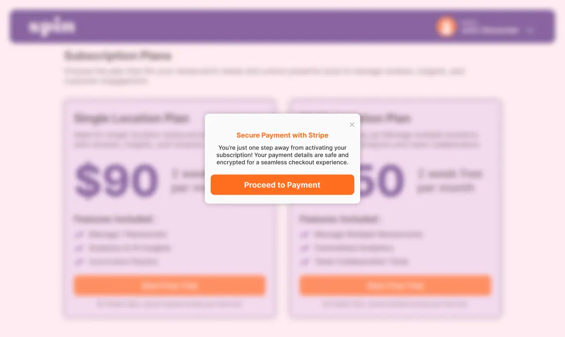 Checkout dialog for a subscription plan