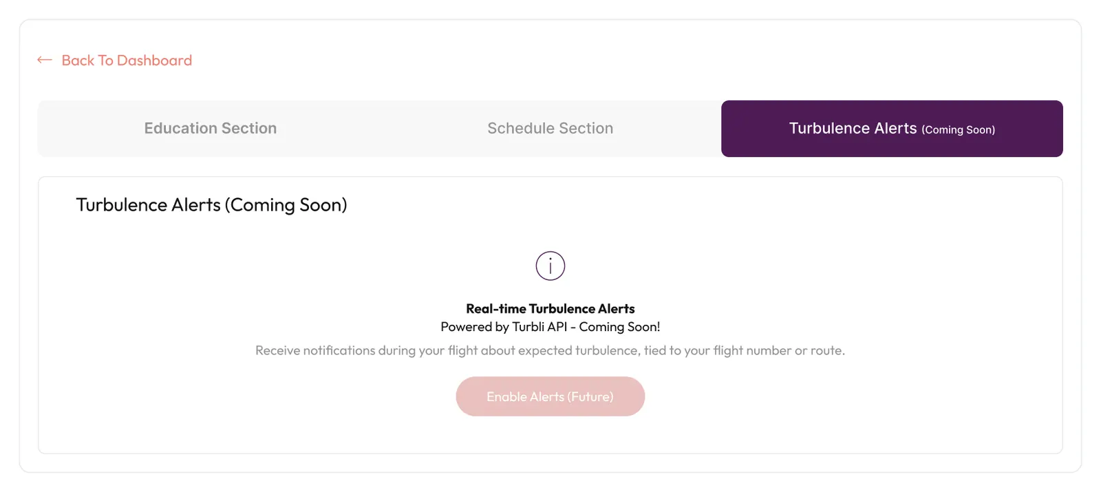 Per-trip timeline with turbulence alerts